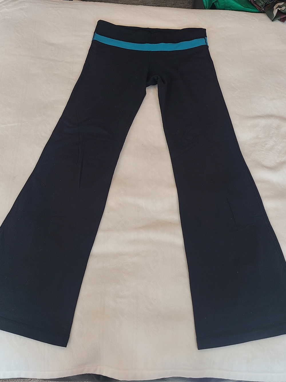 lululemon athletica Black Boot Cut Pants with Teal Waistband